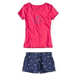 Dámsky modro-červený pyžamový komplet