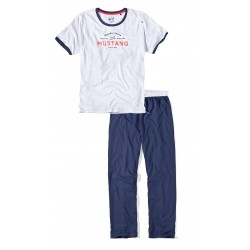 Pánské bavlněné modrobílé pyžamo MIKA  - dlhé nohavice + tričko