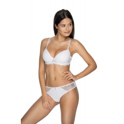 Bílá vyztužená podprsenka s kosticemi a krajkou