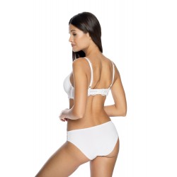 Bílá vyztužená podprsenka s kosticemi a krajkou