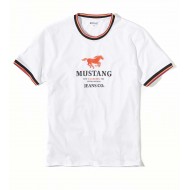 Bílé tričko s logem Mustang a červeným koněm COSMO