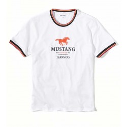 Bílé tričko s logem Mustang a červeným koněm COSMO