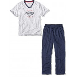 Pánské bavlněné pyžamo KNUT šedá/modrá - tričko + dlhe kalhoty