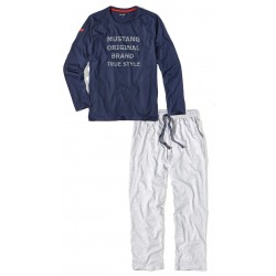 Pánské bavlněné pyžamo OLE modrá/šedá - tričko s dlhým rukávom+ dlhé nohavice