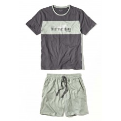 Pánské bavlněné pyžamo FERDY šedá/ zelená - tričko + šortky